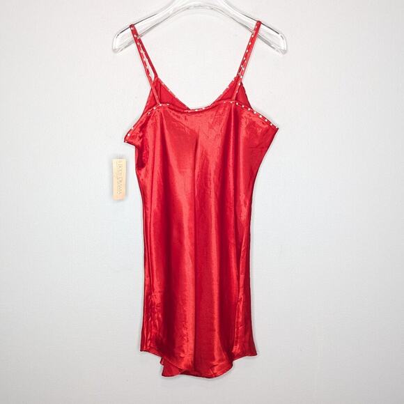Body Drama Vintage 90's Red Satin Mini Slip Dress Polka Dot Collar Button Detail - Picture 2 of 9